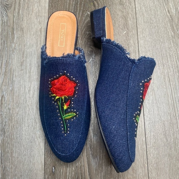 Yoki Women's Willas-71 Mule Dark Denim Rose Embroidered New - Picture 5 of 16